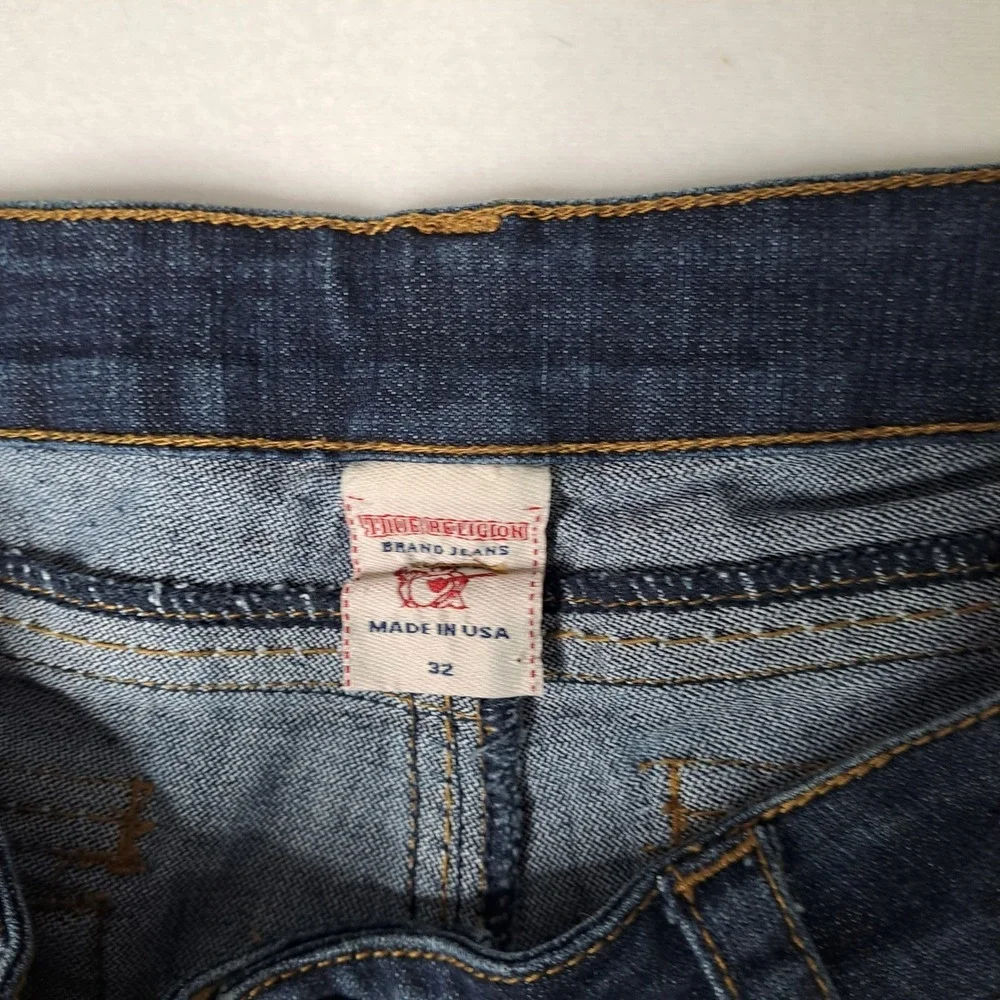 True Religion Becky Big QT Jeans Women 32 Blue Bootcut Contrast Stitch Dark Wash